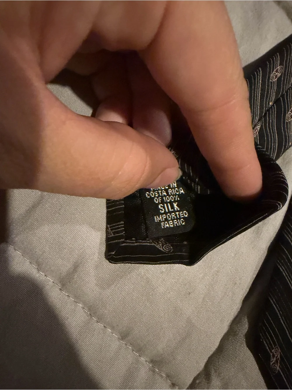 bill blass Black Silk Tie with Subtle Tan Stripe Pattern